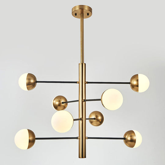 Opal Glass Pendant Chandelier - Elegant Gold Vertical Hanging Light For Dining Room 8 /