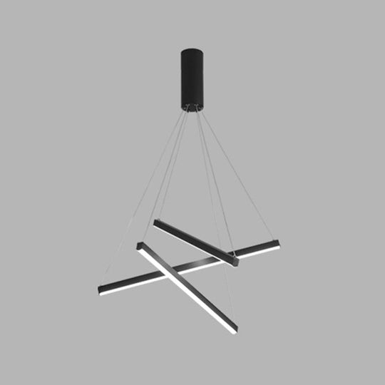 Minimalist Black LED Chandelier: Stylish Metal Suspension Lamp for Lobby