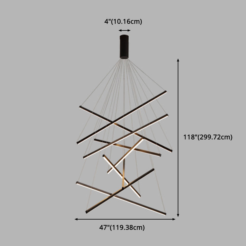 Black Sticks LED Chandelier Light Novelty Minimalist Metal Suspension Lamp for Lobby