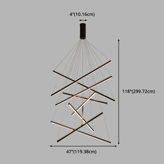 Black Sticks LED Chandelier Light Novelty Minimalist Metal Suspension Lamp for Lobby