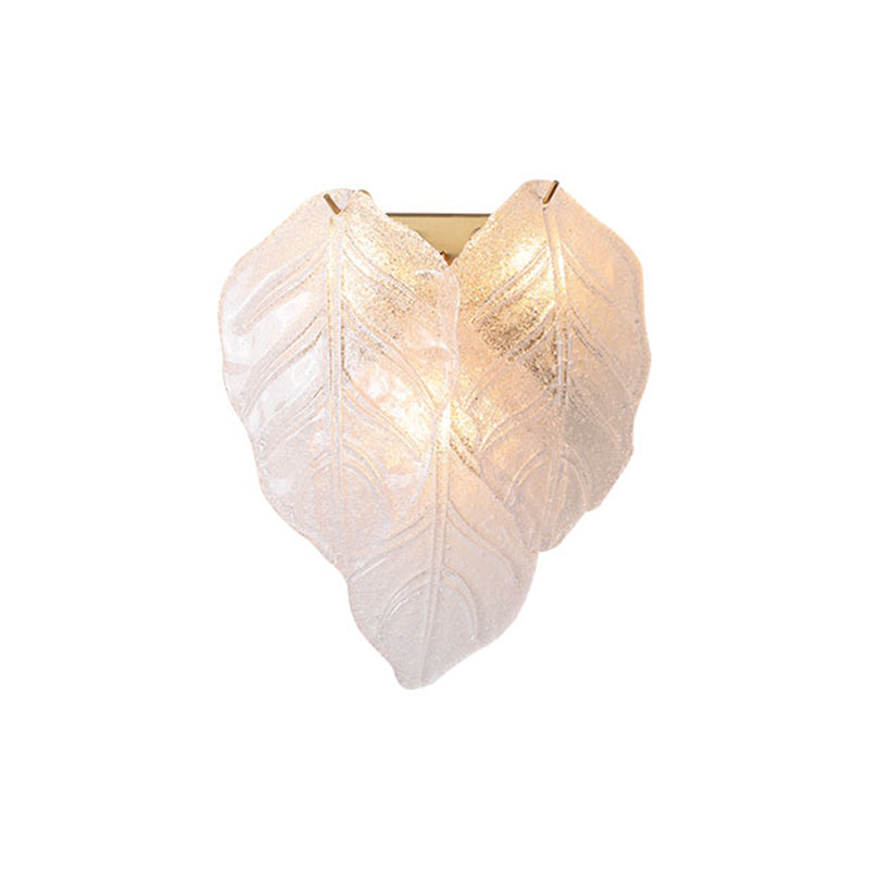 Frosted Glass Leaf-Shaped Wall Sconce Light With 3 Bulbs - Modern White Hallway Fixture
