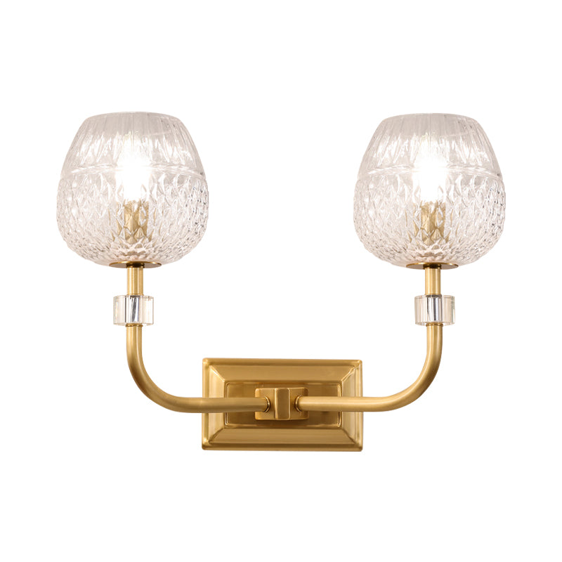 Contemporary Gold Finish Dome Foyer Wall Sconce With Clear Lattice Glass