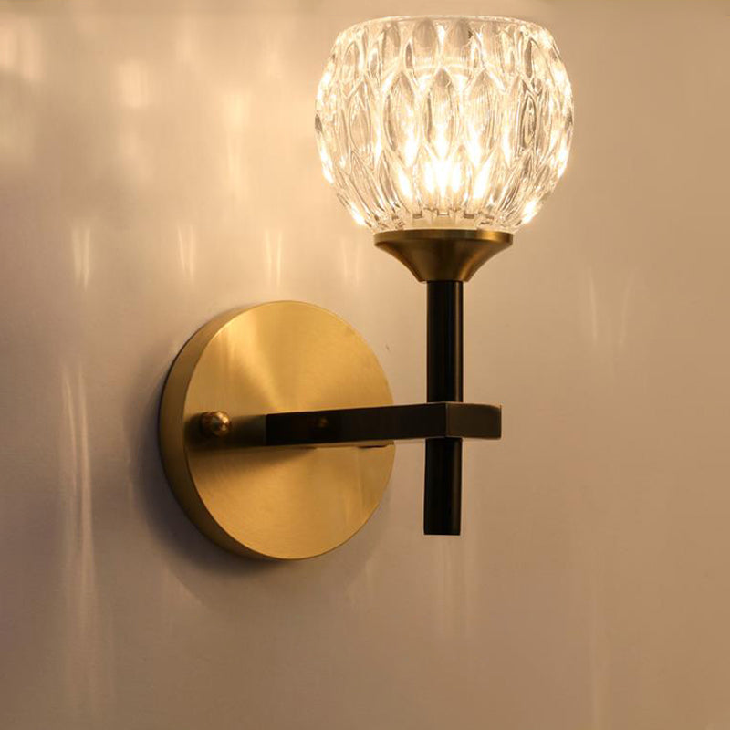 Modern Black And Gold Wall Light With Clear Dimpled Glass For Living Room 1 /