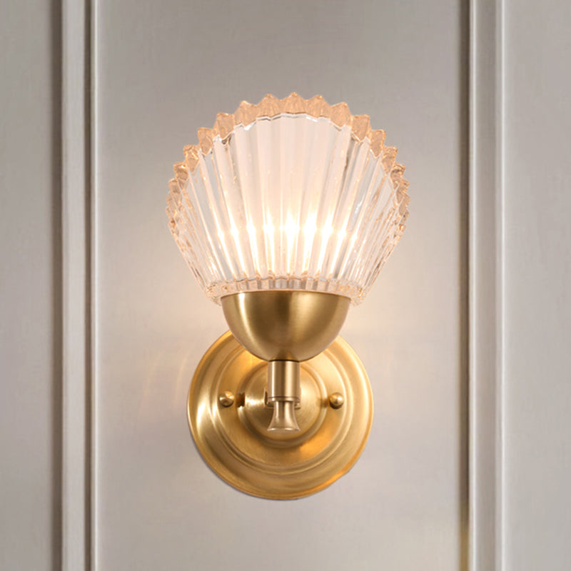 Gold Finish Shell-Shape Bedside Wall Mount Light With Frosted Glass - Contemporary Style Lamp