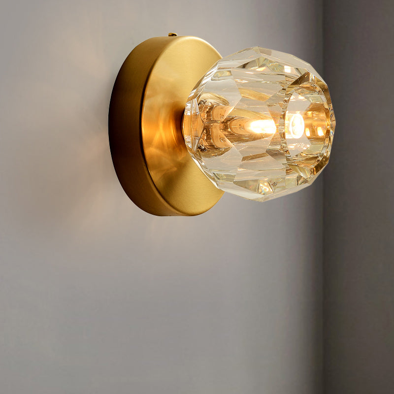 Contemporary Golden Wall Mount Lamp For Living Room With Faceted Glass Shade Gold