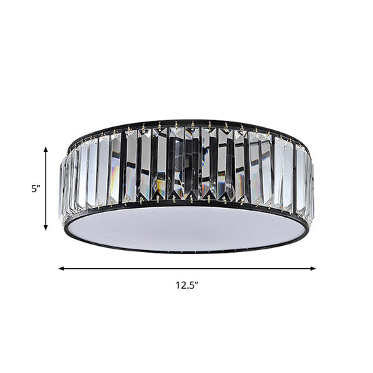 Simple Crystal-Shaded Drum Flush Mount Lamp - Black/Bronze 3/4/5-Light Fixture For Bedrooms Ceiling