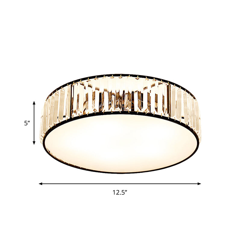 Simple Crystal-Shaded Drum Flush Mount Lamp - Black/Bronze 3/4/5-Light Fixture for Bedrooms