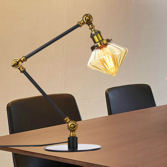Vintage Diamond Shade Table Lamp: Amber/Clear Glass Adjustable Arm - Black/Brass Brass / Amber A