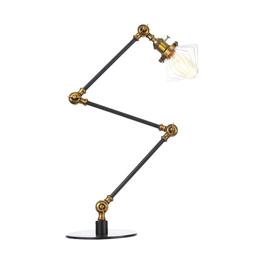 Vintage Diamond Shade Table Lamp: Amber/Clear Glass Adjustable Arm - Black/Brass