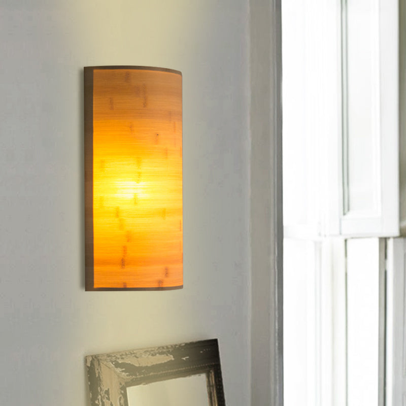 Modern Bamboo Wall Sconce Light Fixture - Wood Semicylinder Design 2-Bulb Lighting For Living Room