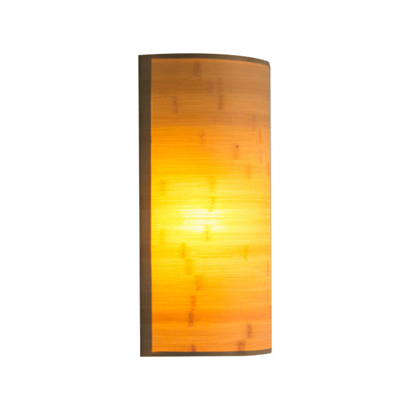 Modern Bamboo Wall Sconce Light Fixture - Wood Semicylinder Design 2-Bulb Lighting For Living Room