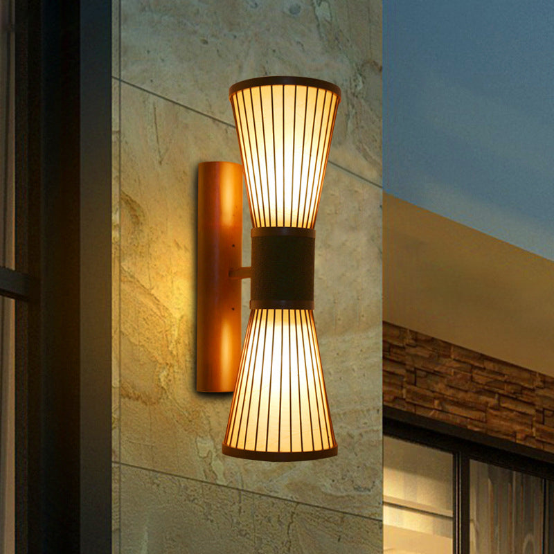 Bamboo Hourglass Sconce Light - Modern Wall Lighting Fixture With 2 Bulbs In Bronze For Living Room