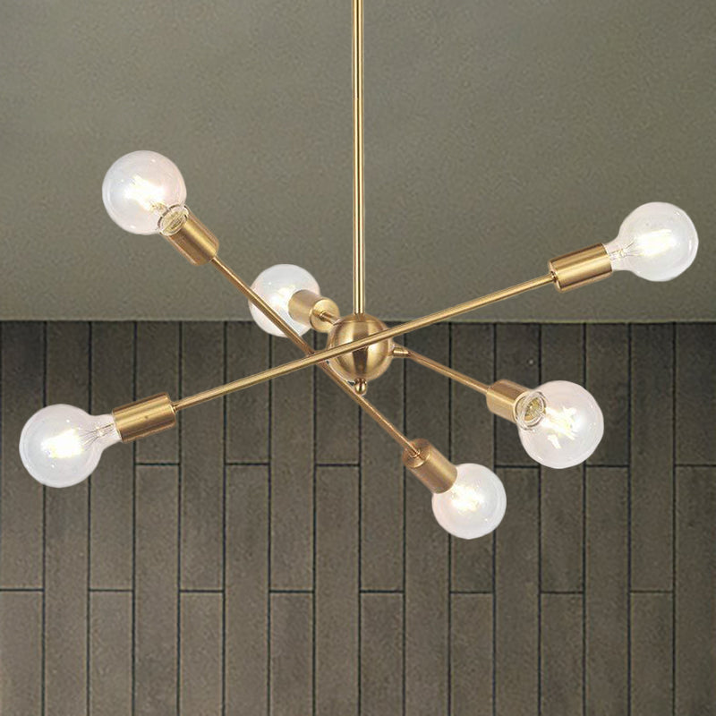 Sputnik Hanging Chandelier - Industrial Metal Pendant Light With 6/8/10 Bulbs In Brass/Chrome For