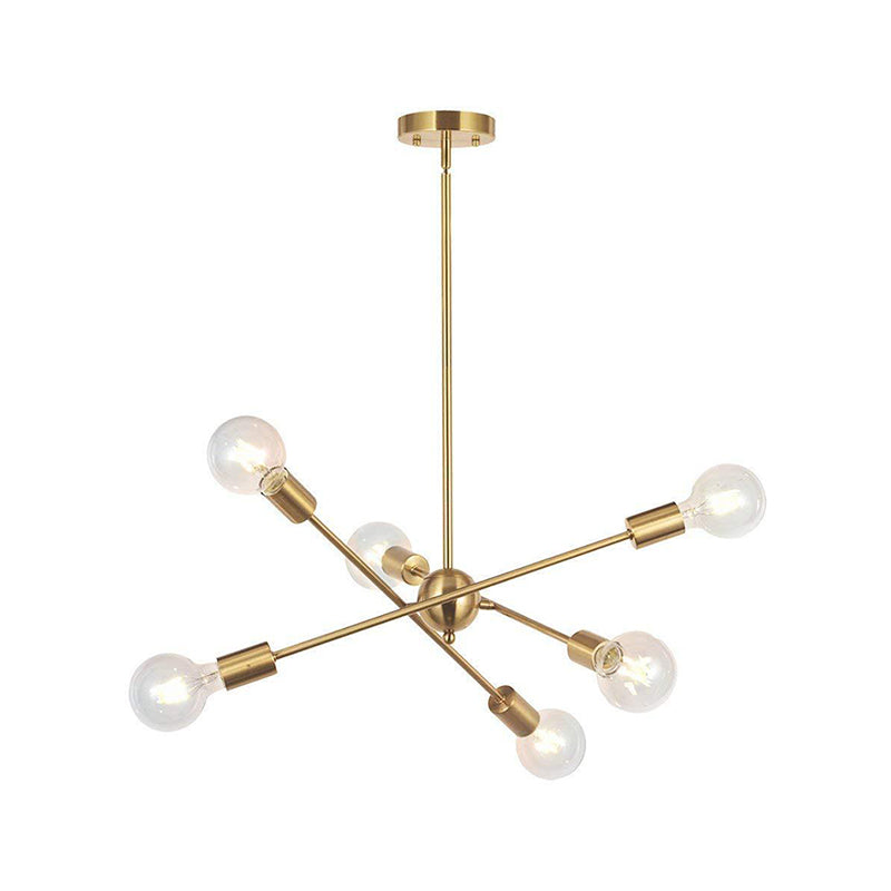 Sputnik Hanging Chandelier Light - Industrial Metal, 6/8/10 Bulb Living Room Pendant in Brass/Chrome