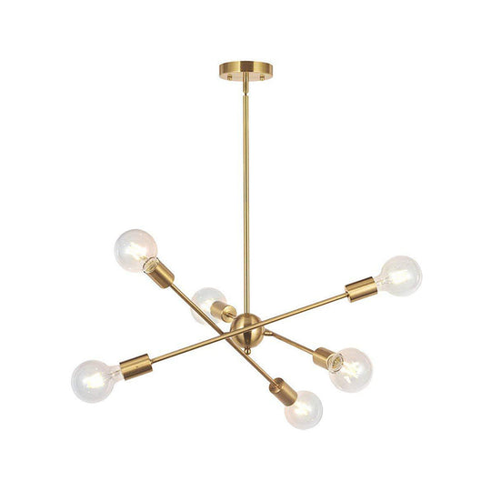 Sputnik Hanging Chandelier - Industrial Metal Pendant Light With 6/8/10 Bulbs In Brass/Chrome For