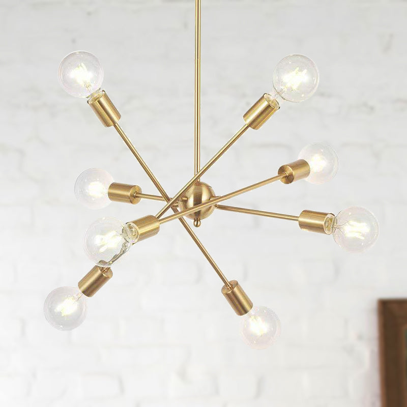 Sputnik Hanging Chandelier Light - Industrial Metal, 6/8/10 Bulb Living Room Pendant in Brass/Chrome