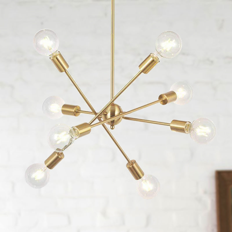 Sputnik Hanging Chandelier - Industrial Metal Pendant Light With 6/8/10 Bulbs In Brass/Chrome For