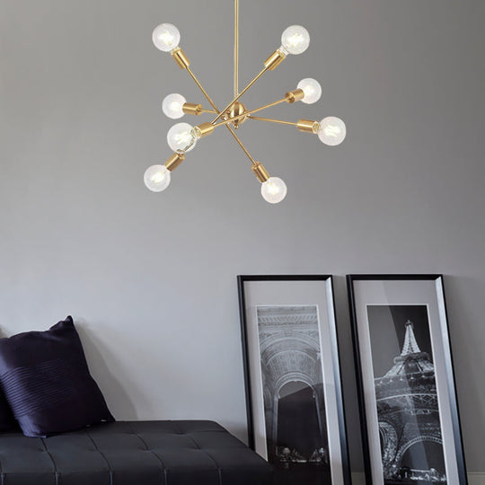Sputnik Hanging Chandelier Light - Industrial Metal, 6/8/10 Bulb Living Room Pendant in Brass/Chrome