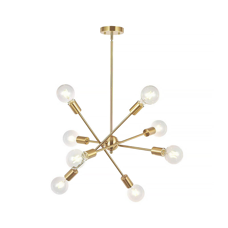 Sputnik Hanging Chandelier Light - Industrial Metal, 6/8/10 Bulb Living Room Pendant in Brass/Chrome