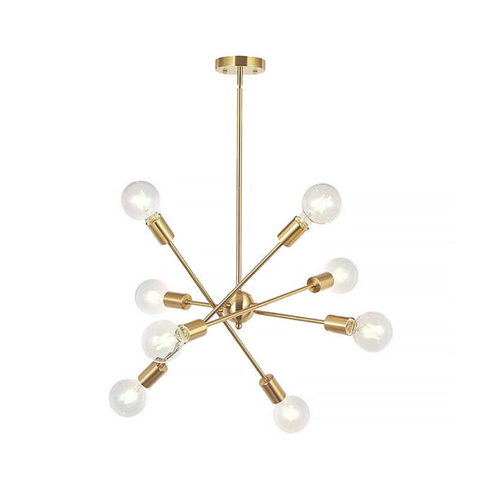 Sputnik Hanging Chandelier - Industrial Metal Pendant Light With 6/8/10 Bulbs In Brass/Chrome For