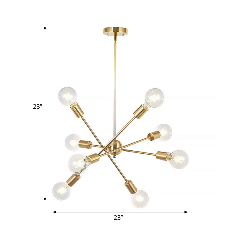 Sputnik Hanging Chandelier Light - Industrial Metal, 6/8/10 Bulb Living Room Pendant in Brass/Chrome