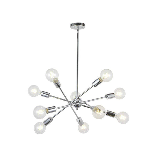 Sputnik Hanging Chandelier - Industrial Metal Pendant Light With 6/8/10 Bulbs In Brass/Chrome For