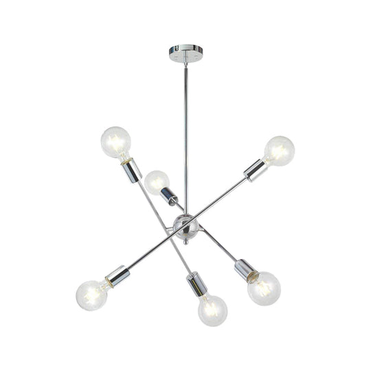 Sputnik Hanging Chandelier Light - Industrial Metal, 6/8/10 Bulb Living Room Pendant in Brass/Chrome