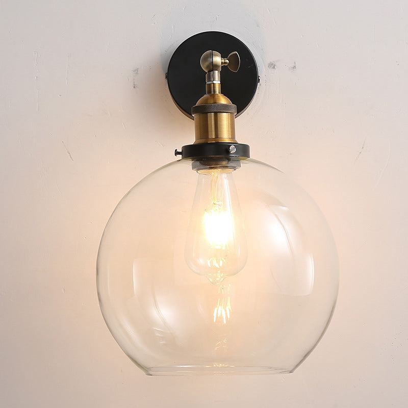 Vintage Industrial Wall Sconce - Single Clear Glass Shade Light Antique Brass / Semicircle