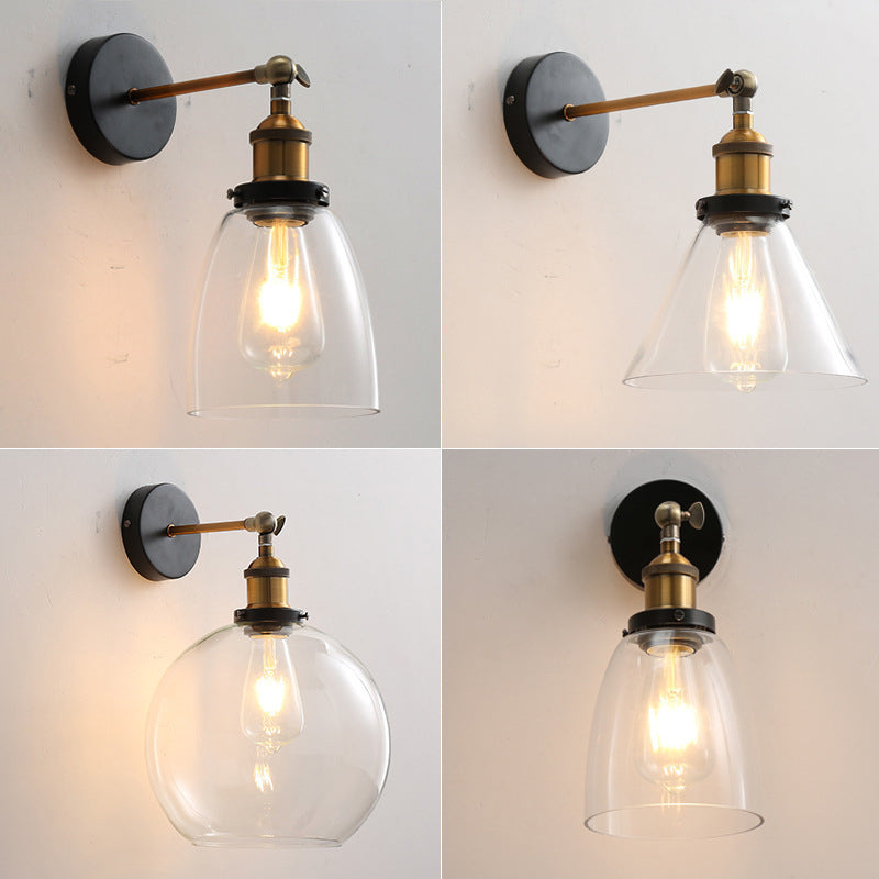 Vintage Industrial Wall Sconce - Single Clear Glass Shade Light