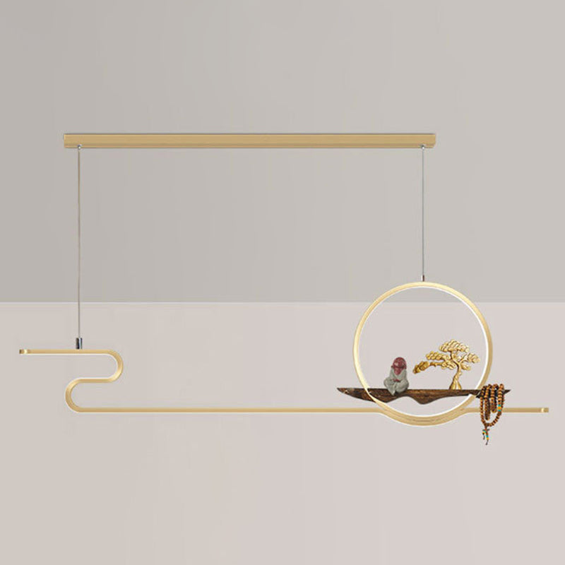 Minimalist Linear Hanging Lamp With Metal Frame Led Lighting Monk And Tree Design Ideal For Study