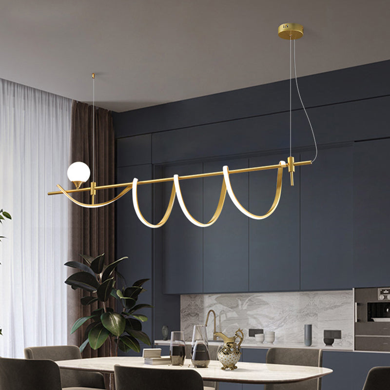 Sleek Gold Curves Pendant Light With Simplicity Led And Ball Shade