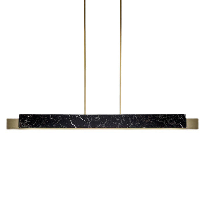 Minimalist Led Suspension Lighting Fixture: Rectangular Island Light With Marble Accent Ideal For