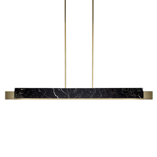 Minimalist Led Suspension Lighting Fixture: Rectangular Island Light With Marble Accent Ideal For