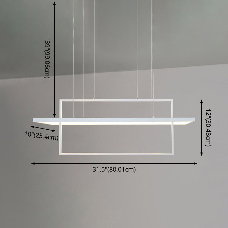 Minimalist Led White Frame Rectangular Hanging Light With Acrylic Island Lighting Fixture