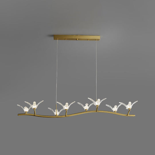 Twig Pendant Lamp With Bird Decor Gold Finish & Led Acrylic Island Light 8 /