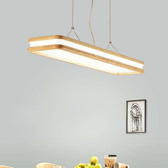 Minimalist Led Wood Rectangular Hanging Island Lamp - Acrylic Ceiling Suspension For Dinners
