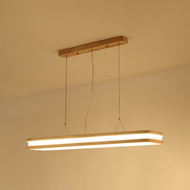 Minimalist Led Wood Rectangular Hanging Island Lamp - Acrylic Ceiling Suspension For Dinners / 47