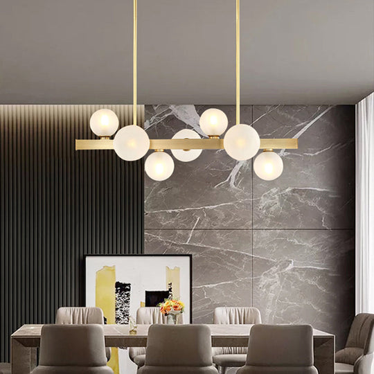 Gold Simplicity Globe Pendant Lamp: Frosted Glass Dining Room Island Lighting