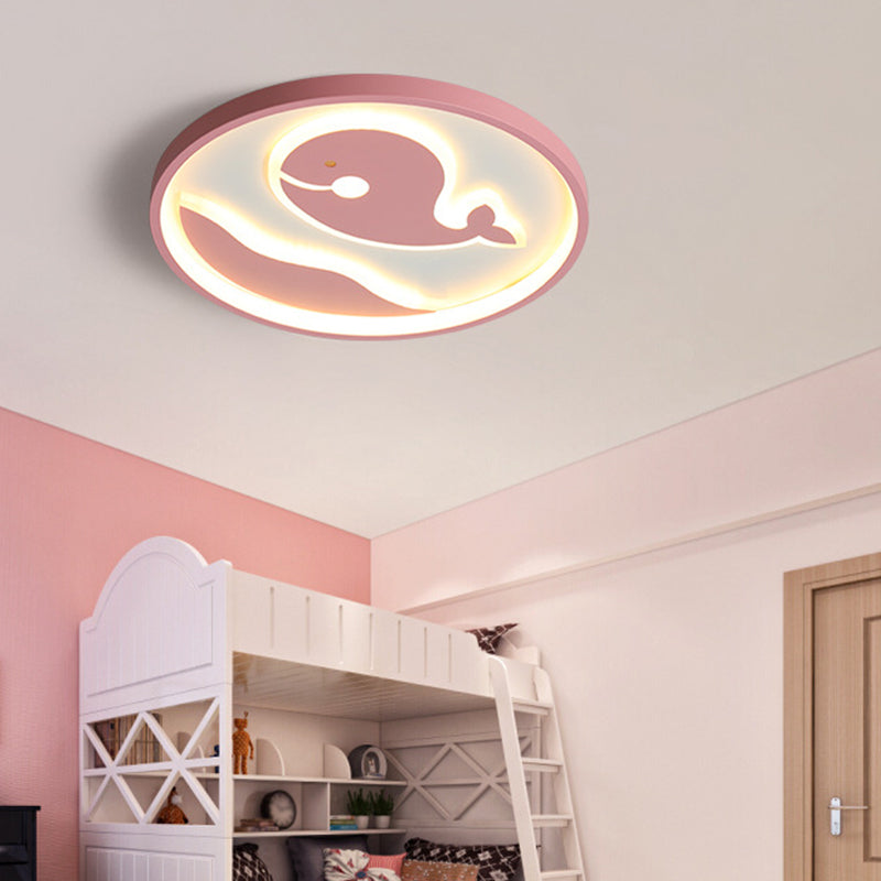 Nordic Whale Flush Mount Spotlight For Kids Bedroom - Metal Light Fixture Pink / Third Gear