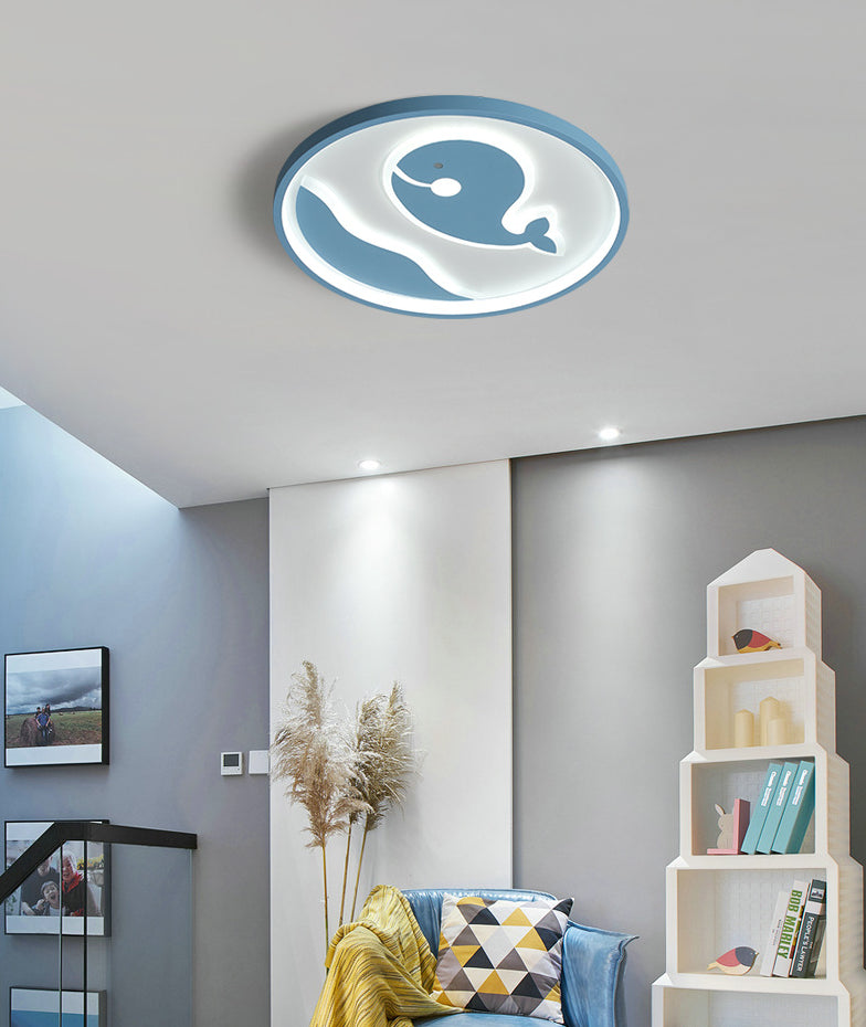 Nordic Whale Flush Mount Spotlight For Kids Bedroom - Metal Light Fixture