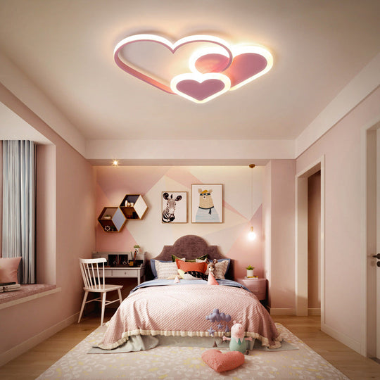 Nordic Cartoon Led Flush Mount Ceiling Lamp For Kids Bedroom Pink / White Loving Heart