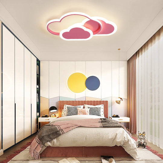 Nordic Cartoon Led Flush Mount Ceiling Lamp For Kids Bedroom Pink / White Cloud