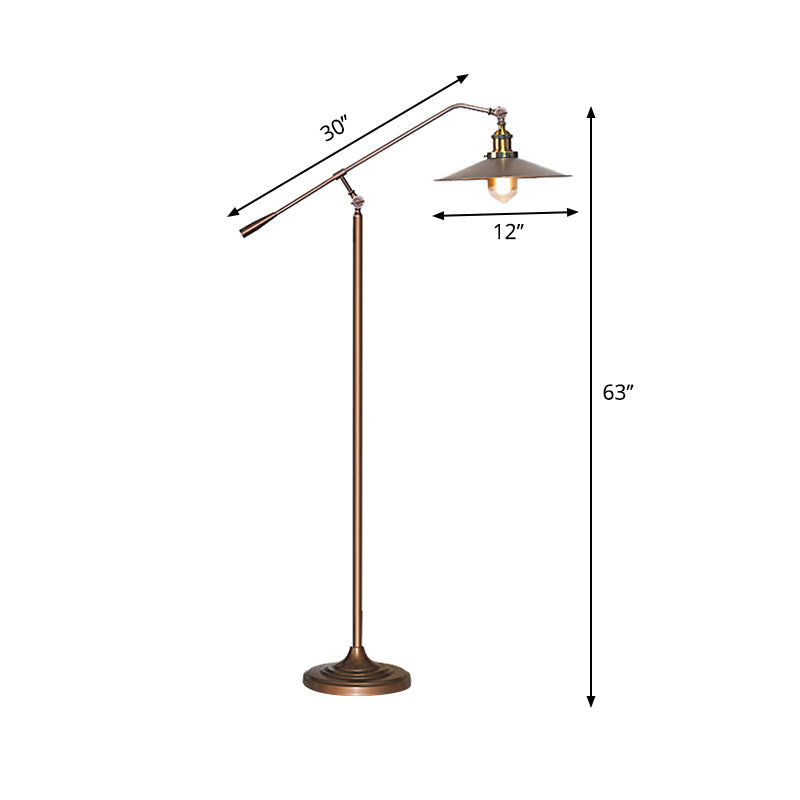 Antique Metal Flared Shade Floor Lamp: Stylish 1-Head Living Room Standing Light In Bronze With