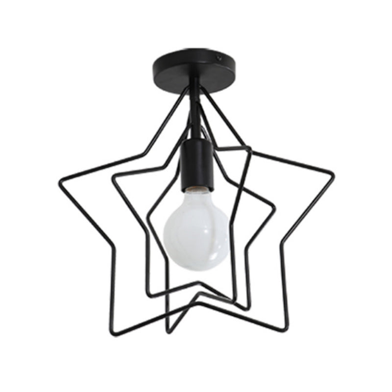 Black Iron Star Semi Flush Mount Ceiling Light For Living Room - Vintage 1-Light Fixture