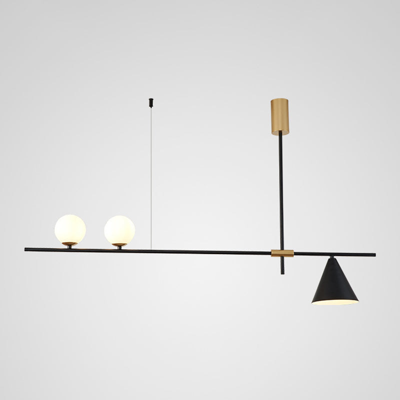 Minimalist Modern Linear Chandelier With Spherical White Glass Ceiling Light Fixture 3 / Black