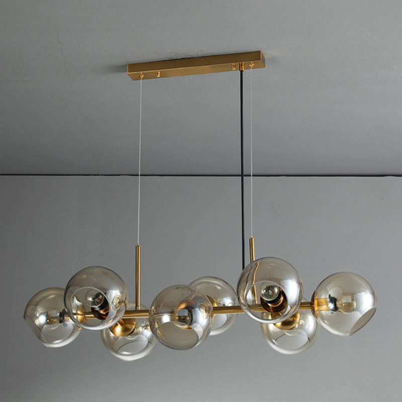 Mid-Century Gold Island Pendant Light - 8 Lights Spherical Glass Perfect For Dining Table
