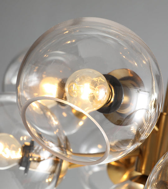 Mid-Century Gold Island Pendant Light - 8 Lights Spherical Glass Perfect For Dining Table