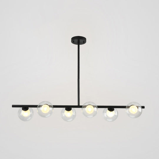 Sleek 6-Light Modern Island Pendant: Transparent Glass Ceiling Light For Dining Table Black