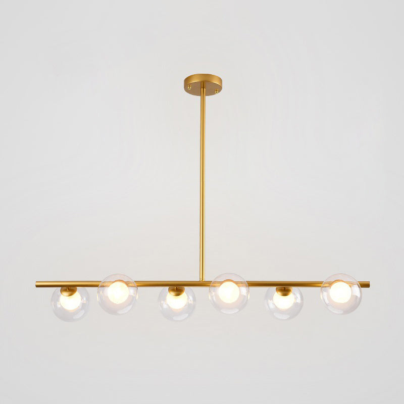 Sleek 6-Light Modern Island Pendant: Transparent Glass Ceiling Light For Dining Table Gold