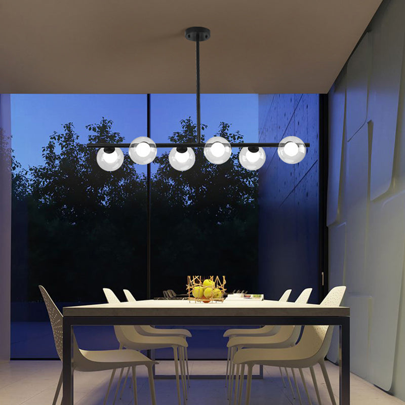 Sleek 6-Light Modern Island Pendant: Transparent Glass Ceiling Light For Dining Table